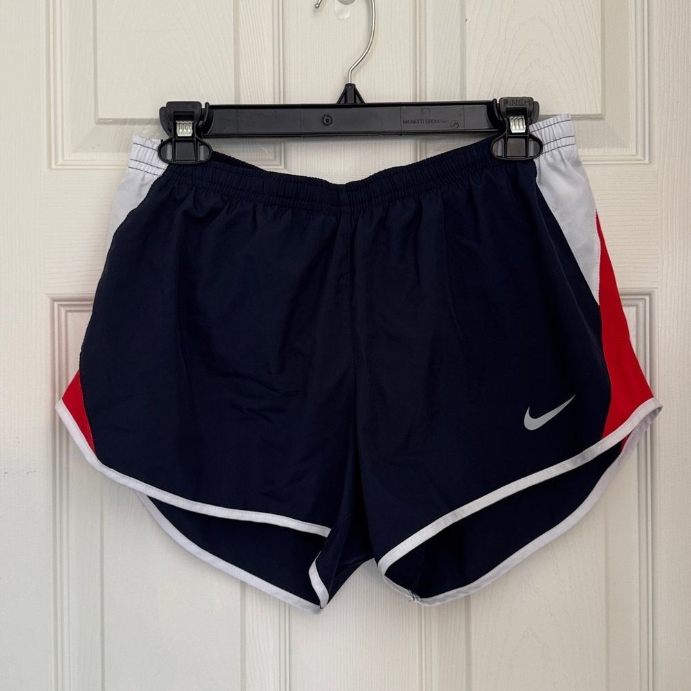 Nike Dark Blue Running Shorts with Red and White Accents size medium